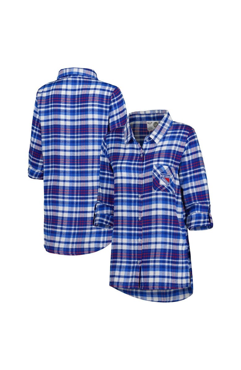 CONCEPTS SPORT Women's Concepts Sport Blue New York Rangers Mainstay Flannel Full-Button Long Sleeve Nightshirt, Main, color, 