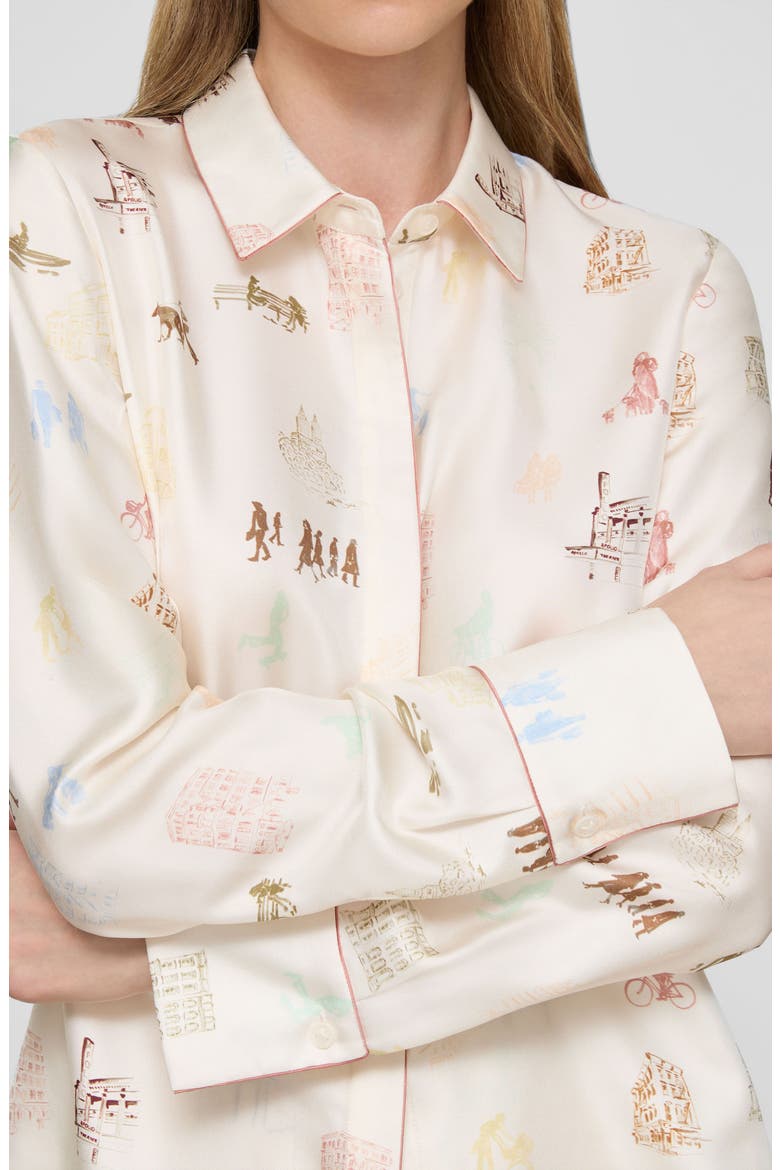 Scottie New Yorker Print Silk Twill Button-Up Shirt, Alternate, color, CLOUD MULTI
