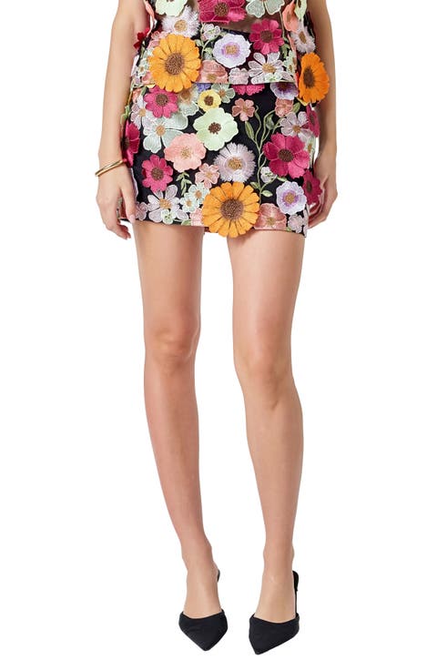 Floral Embroidered High Waist Miniskirt
