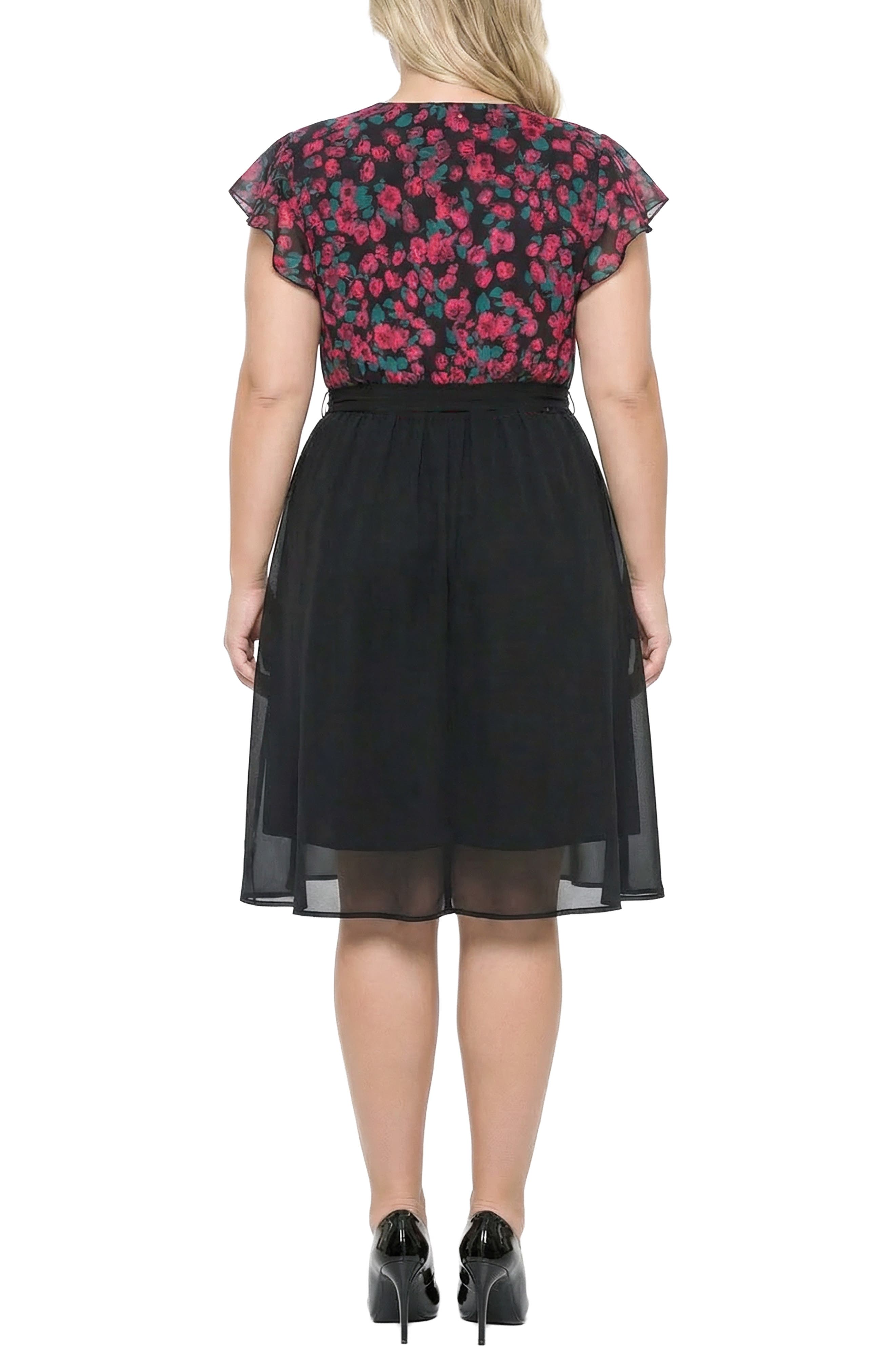 Floral & Solid Belted Dress - image 2