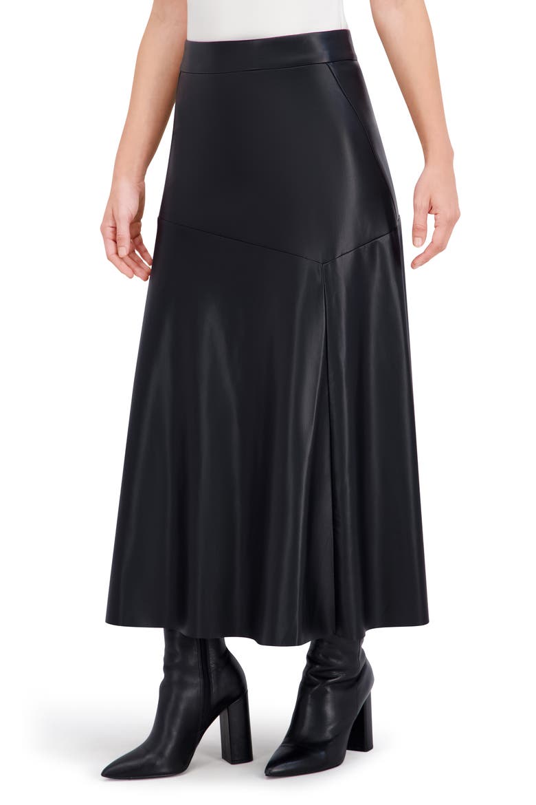Supersoft Geo Stitch Faux Leather Maxi Skirt, Alternate, color, BLACK