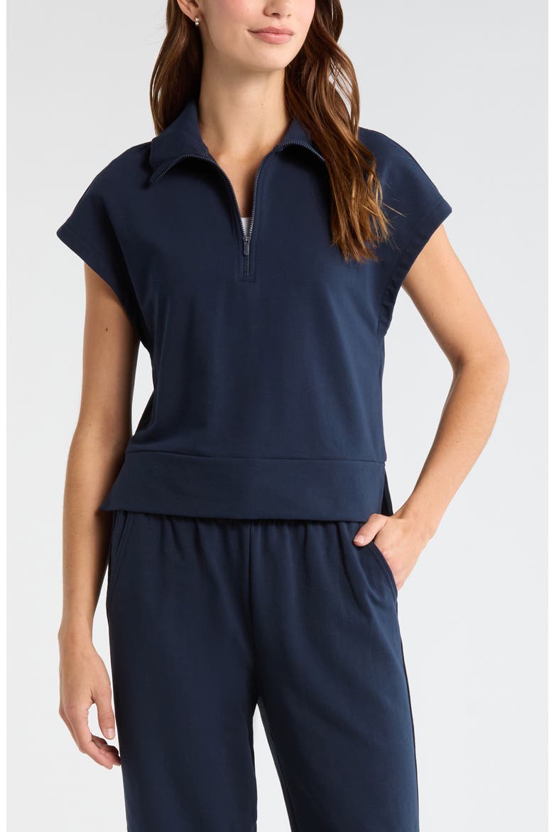 Zella Tempo Terry Half Zip Short Sleeve Sweatshirt (Women) | Nordstrom