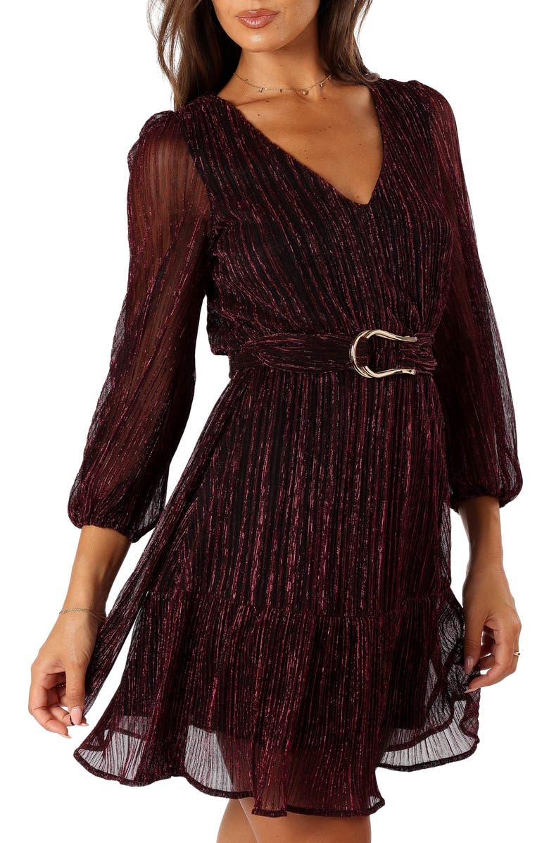 Petal & Pup Glimmer Metallic Belted Long Sleeve Dress, Alternate, color, Pink