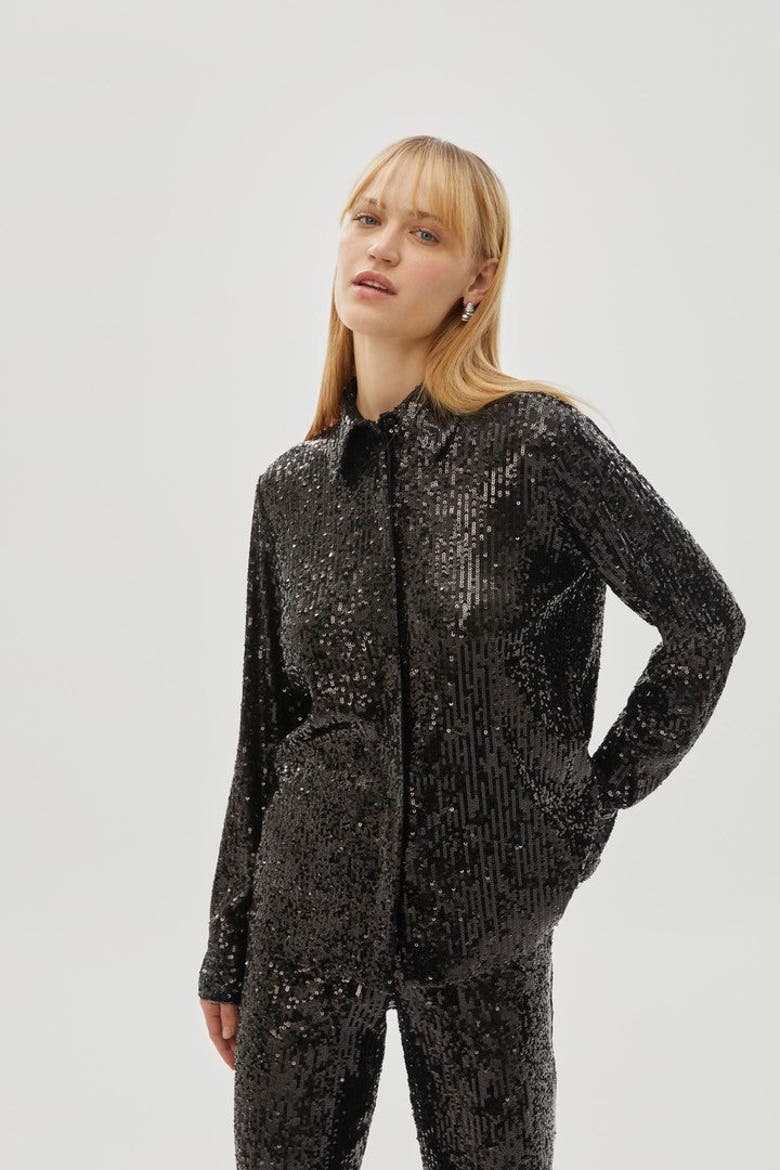 Britney Sequin Detailed Shirt, Main, color, BLACK