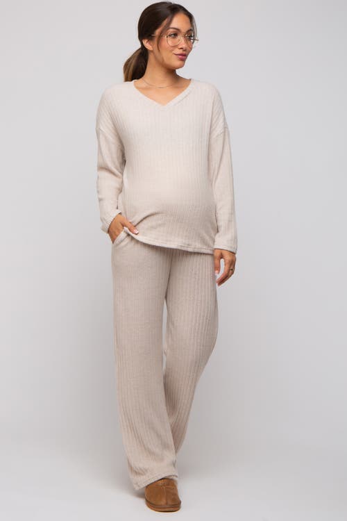 Pinkblush Ribbed Soft Knit Long Sleeve Pajama Set In Neutral