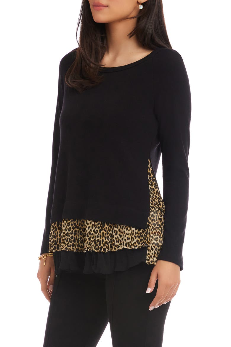 Mixed Media Layered Sweater, Alternate, color, BLACK LEOPARD PRINT