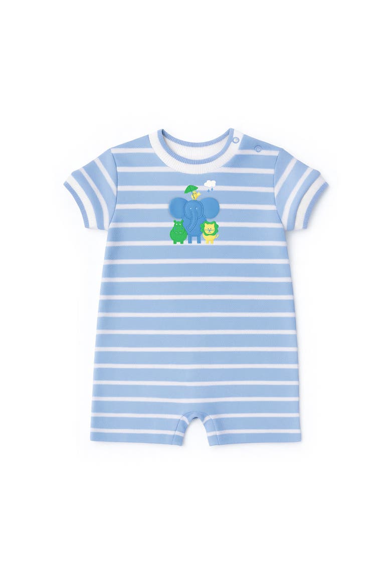 Stripe Knit Shortall With Elephant & Friends, Main, color, Light Blue/White
