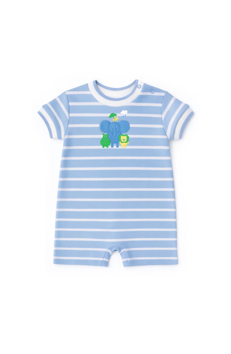 Florence Eiseman Stripe Knit Shortall With Elephant 
Friends, Main, color, Light Blue/White
