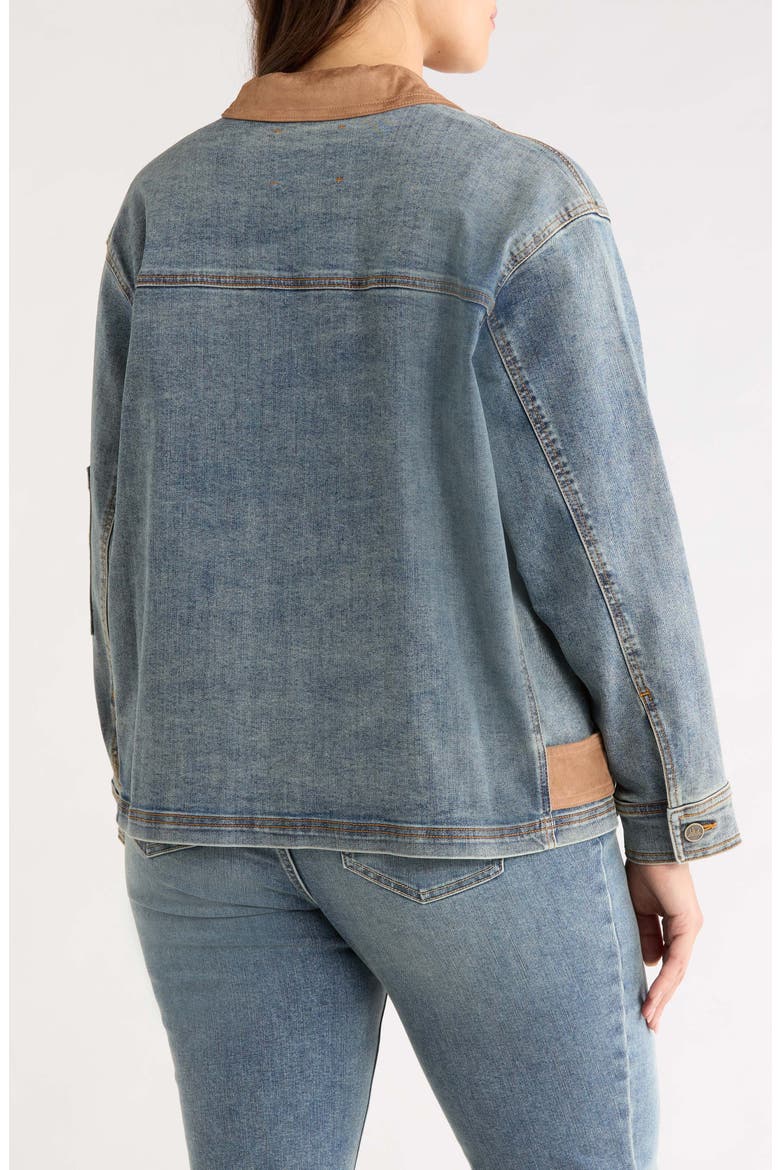Denim Jacket with Faux Leather Trim, Alternate, color, INDIGO