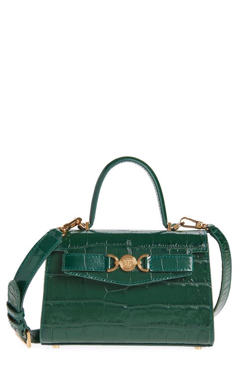 Small Medusa '95 Croc Embossed Leather Top Handle Bag