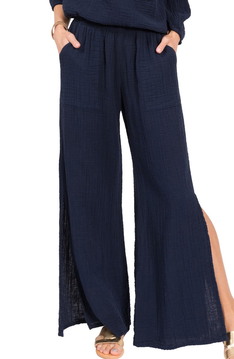 Everyday Ritual Riley Gauze Split Hem Pants, Alternate, color, Navy