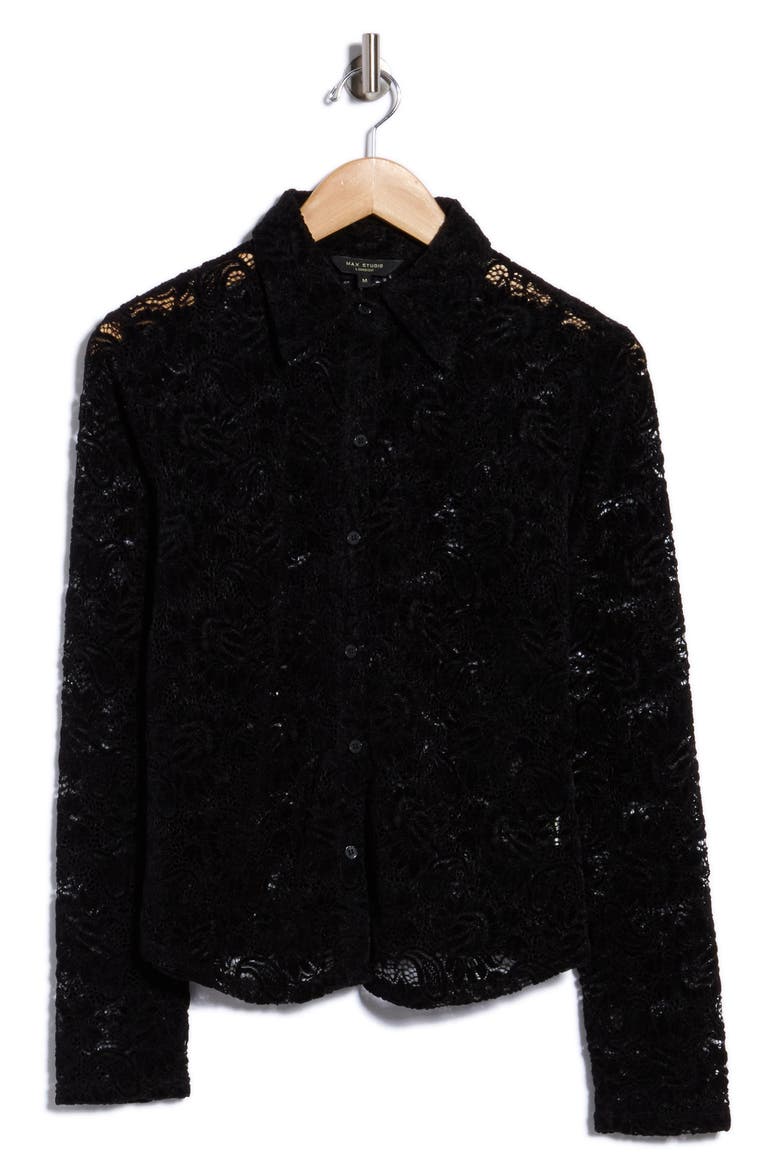 Lace Button-Up Shirt, Main, color, BLCK527D-BLACK-SSAM527D