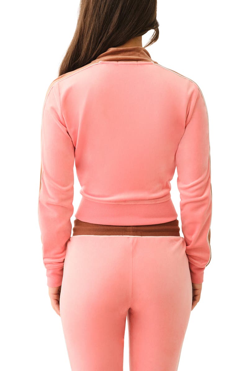 True Religion Logo Velour Track Jacket, Alternate, color, Burnt Coral/ Carob Brown