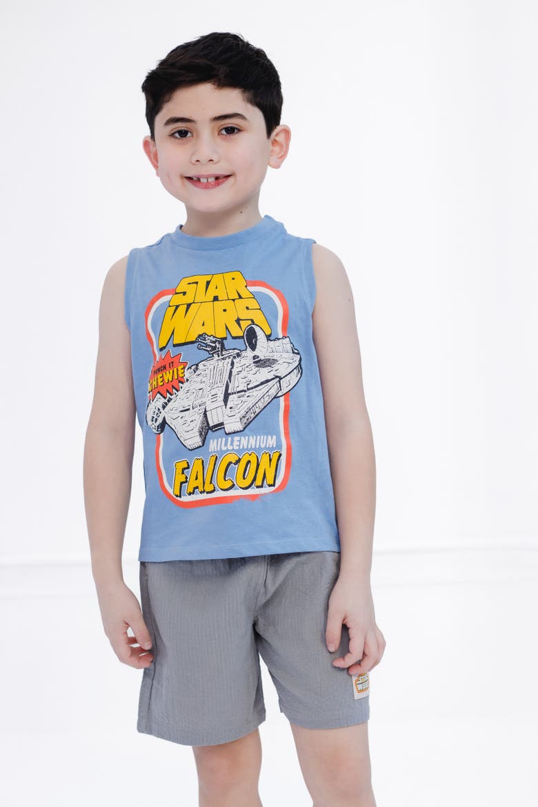 Millennium Falcon Sleeveless 2-Piece Tank Top and Shorts Set, Alternate, color, Bright Blue and Grey