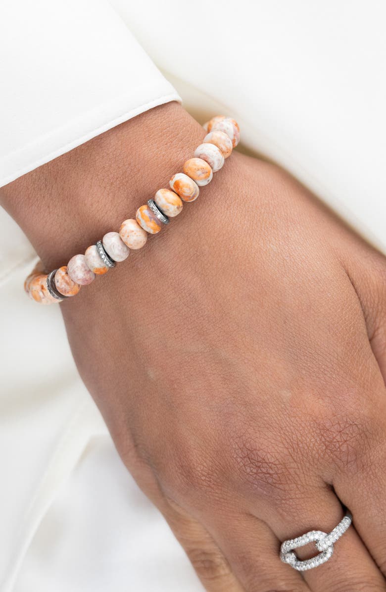 Sheryl Lowe Mexican Fire Opal 8MM Bead Bracelet With 3 Diamond Rondelles, Alternate, color, Fire Opal / Sterling Silver
