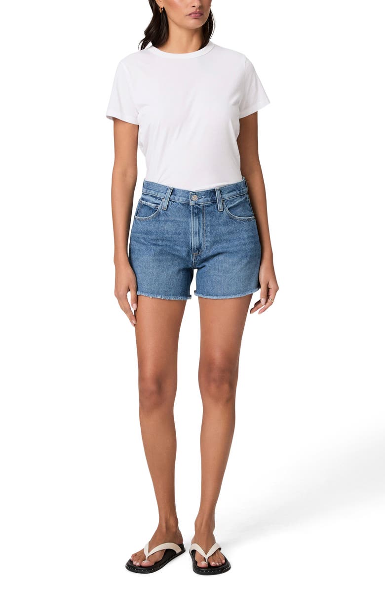 PAIGE Archie Frayed High Waist Denim Shorts, Alternate, color, Biarritz