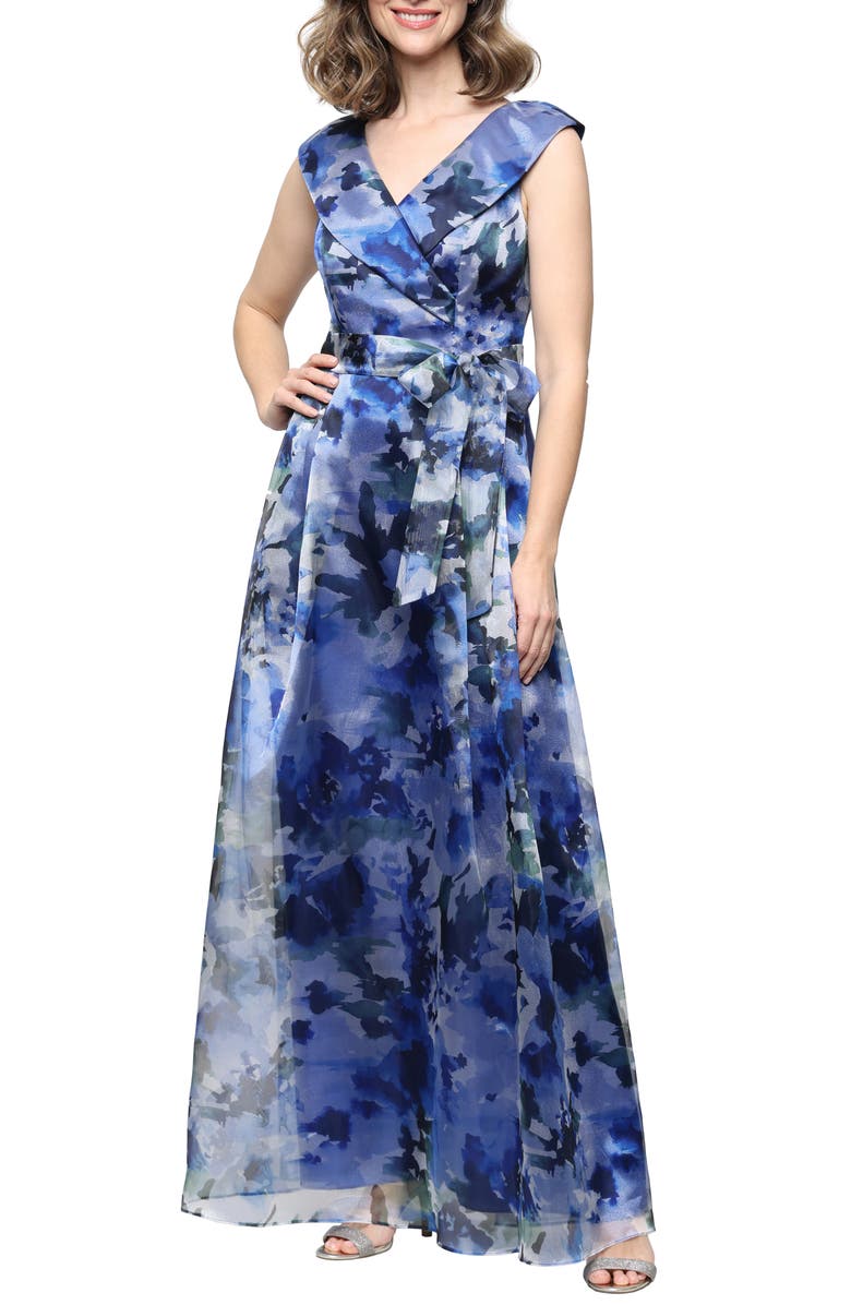 Alex Evenings Floral Organza A-Line Gown, Main, color, 