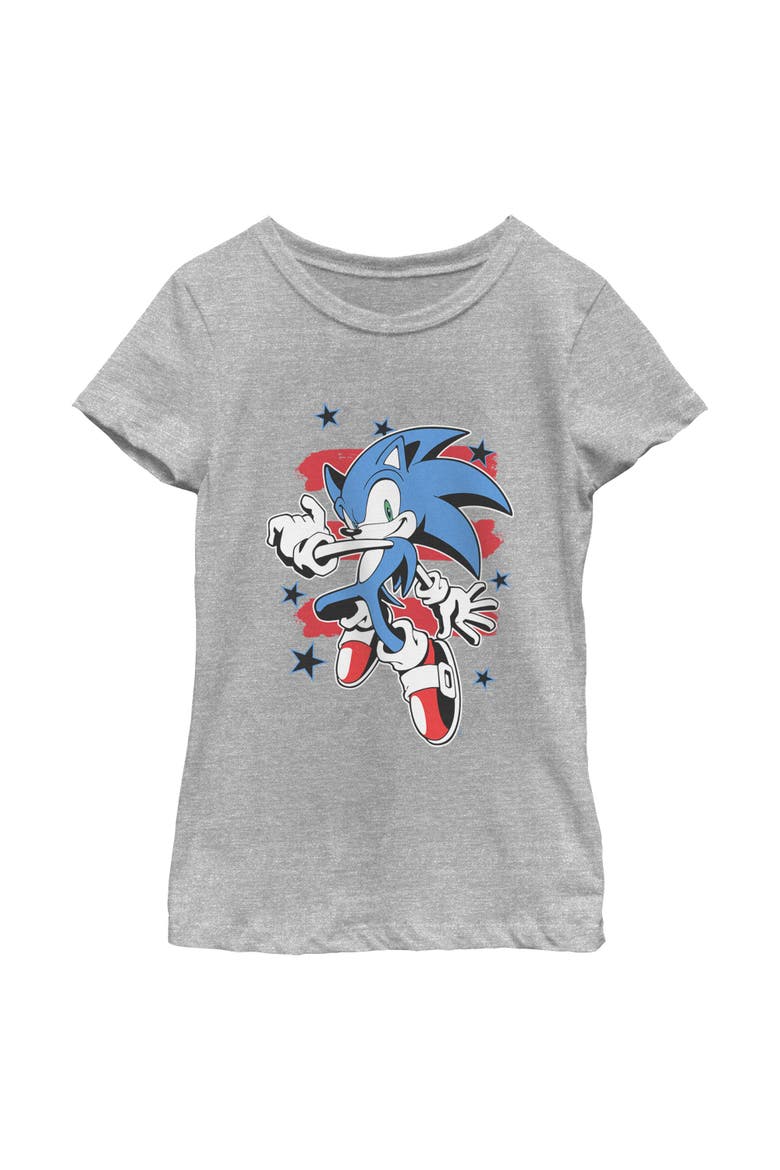 Girl's Sonic the Hedgehog Stars and Stripes Pose  Graphic T-Shirt, Main, color, Athletic Heather