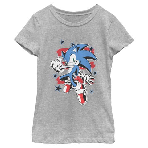 Girl's Sonic the Hedgehog Stars and Stripes Pose  Graphic T-Shirt