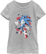 Sonic the Hedgehog Girl's Sonic the Hedgehog Stars and Stripes Pose  Graphic T-Shirt