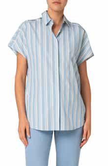 Akris punto Stripe Cap Sleeve Button-Up Shirt