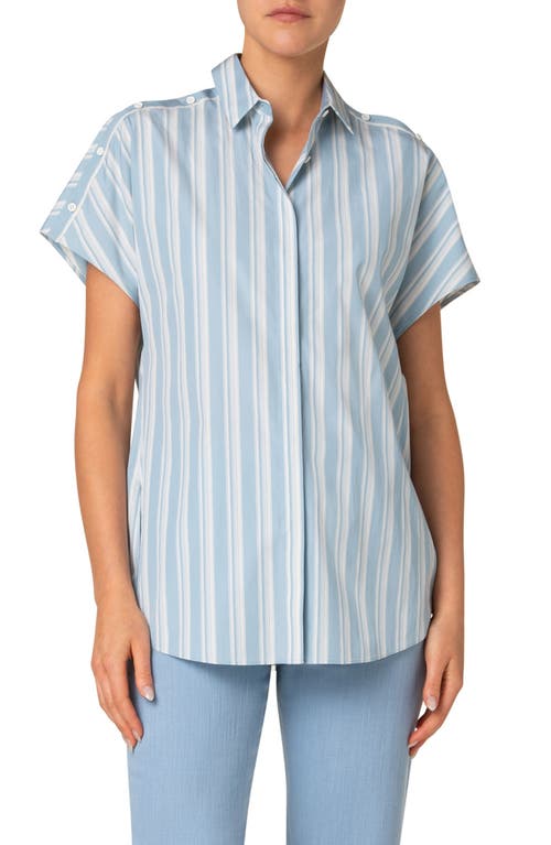 Akris Punto Stripe Cap Sleeve Button-up Shirt In Sky-cream