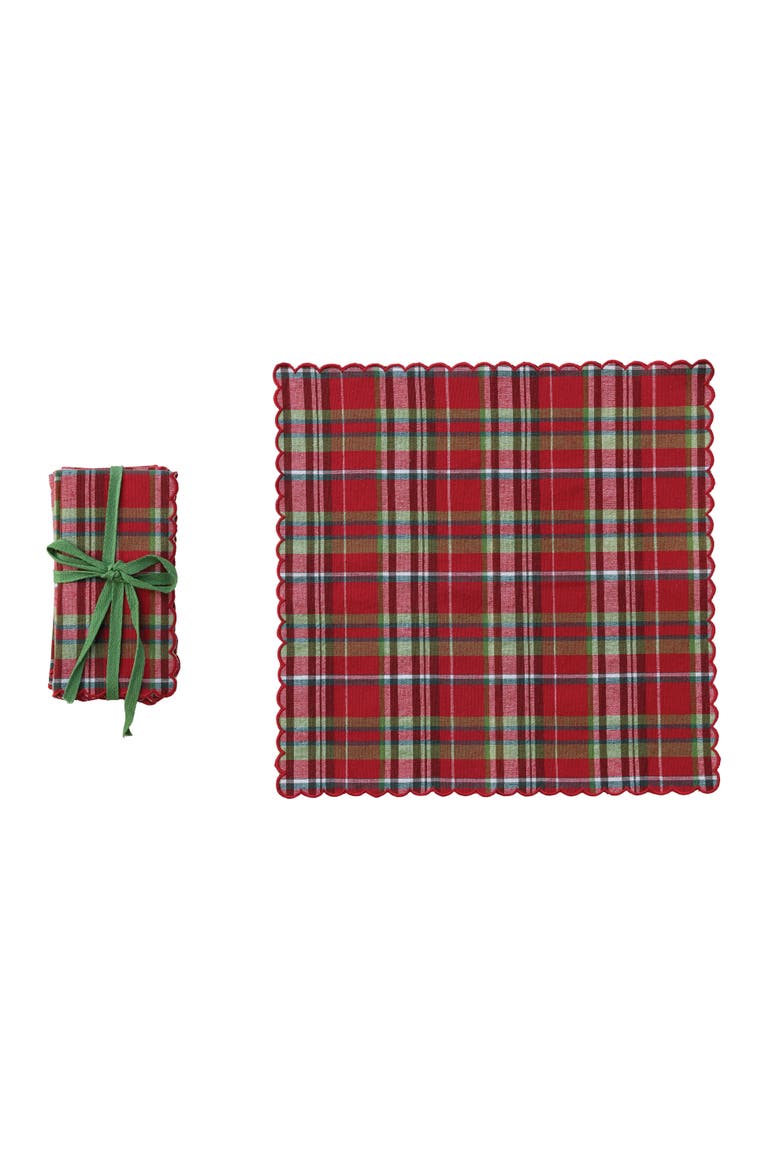 Plaid Woven Cotton Scalloped Napkin Set, Alternate, color, Multicolor