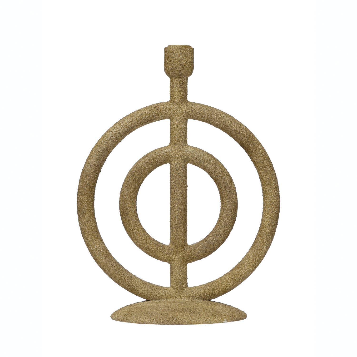 Storied Home Resin Ringed Taper Holder, Beige, Distressed Sand Finish In Gold