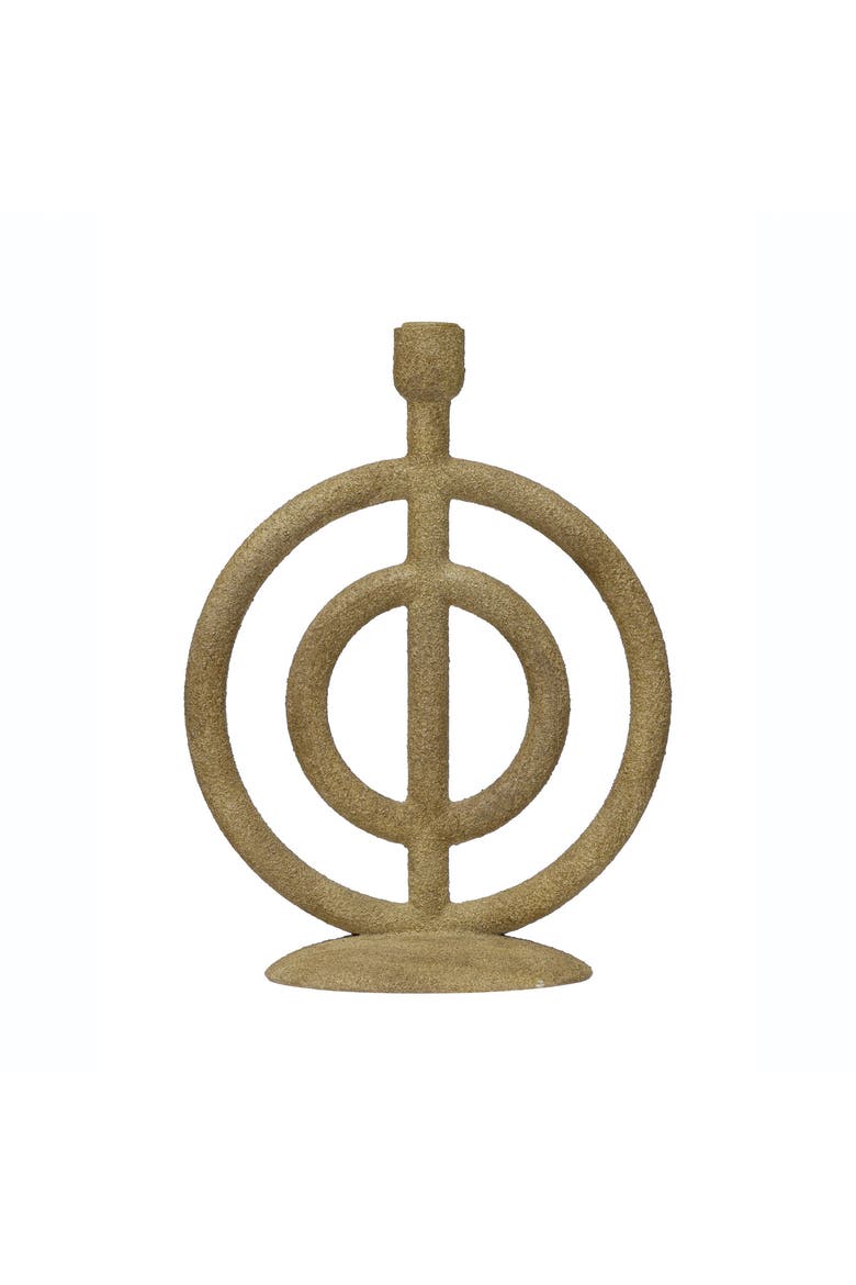 Resin Ringed Taper Holder, Beige, Distressed Sand Finish, Main, color, Cream