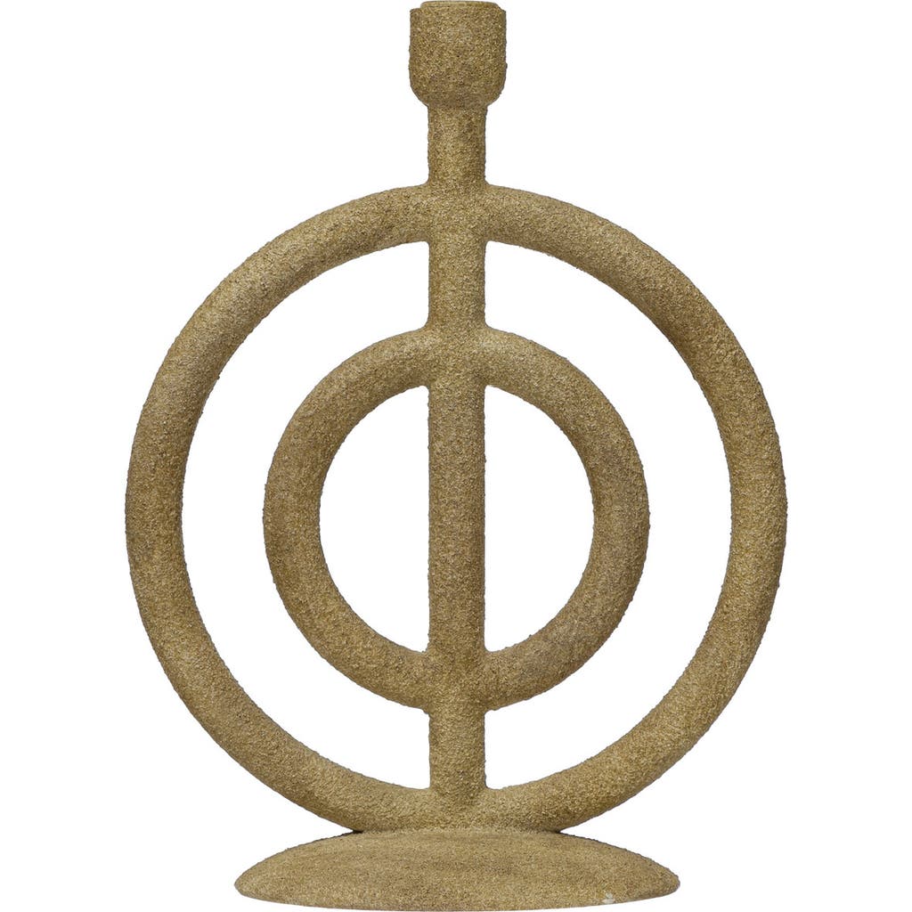 Storied Home Resin Ringed Taper Holder, Beige, Distressed Sand Finish In Gold