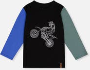 Deux par Deux Long Sleeve Motorcycle Crew Neck Cotton T-Shirt