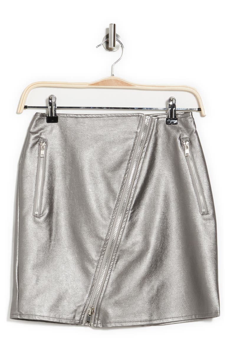 JUST ONE Zip Faux Leather Mini Skirt, Alternate, color, Pewter