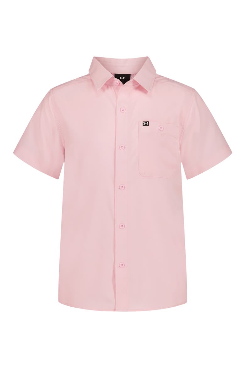 Kids' UA Drift Tide Short Sleeve Performance Button-Up Shirt, Main, color, PRIME PINK