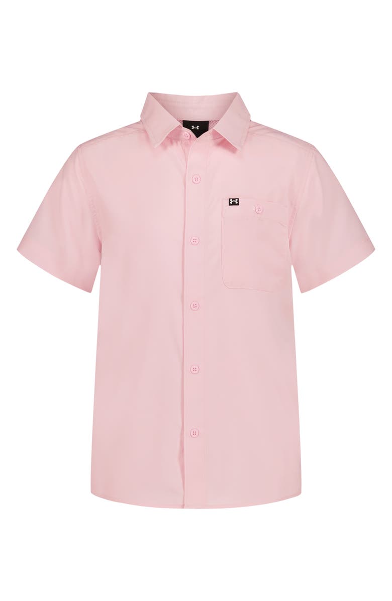Under Armour Kids' UA Drift Tide Short Sleeve Performance Button-Up Shirt, Main, color, Prime Pink