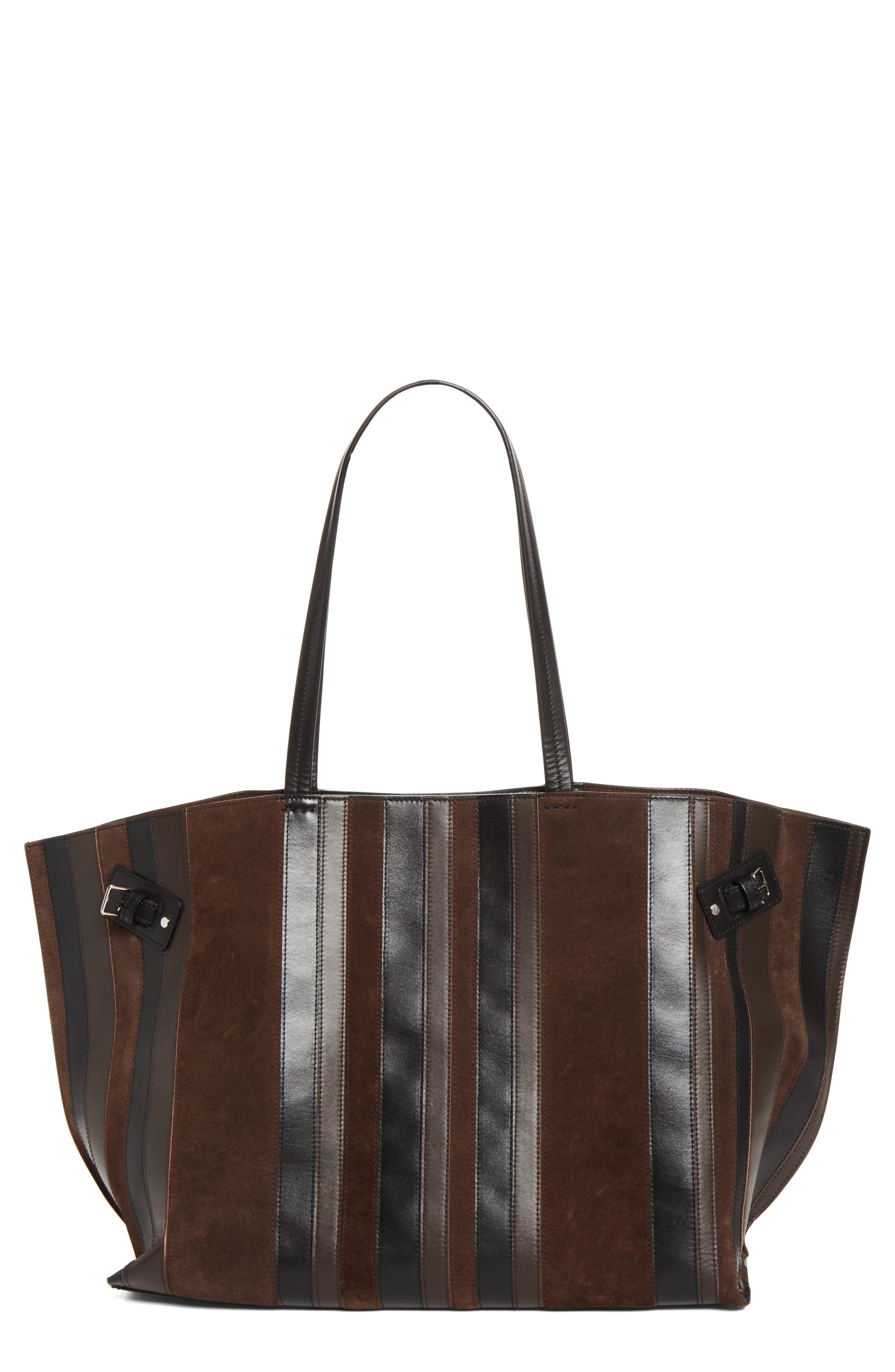 Days Striped Leather Tote, Main, color, BLACK/ ESPRESSO