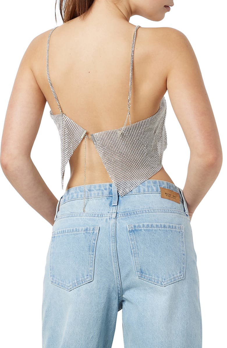 Noisy may Olympia Metallic Crop Tank, Alternate, color, Bright White Silver Stones