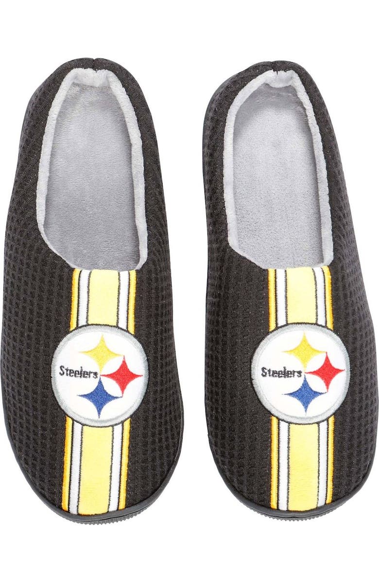 FOCO Men's FOCO Black Pittsburgh Steelers Team Stripe Memory Foam Slide Slippers, Main, color,