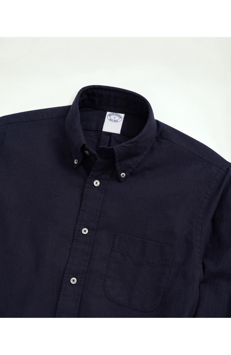 Brooks Brothers Solid Flannel Button-Down Shirt, Alternate, color, Navy