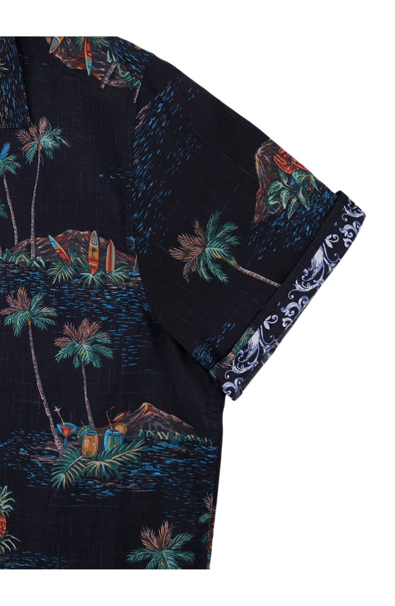 Robert Graham Kauai Tropical Print Cotton Camp Shirt, Alternate, color, Black