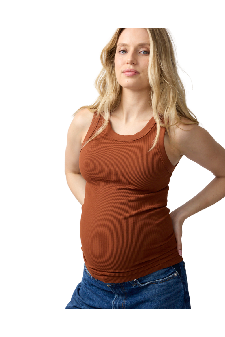 Seamless Ribbed High Neck Maternity Tank, Main, color, Rust