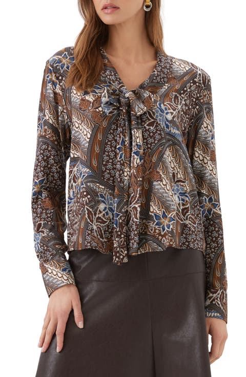 Printed Long Sleeve Bow Top