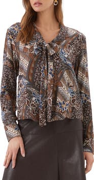 Karen Kane Printed Long Sleeve Bow Top