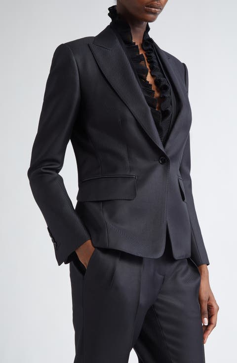 Wool & Silk Twill Single Breasted Blazer