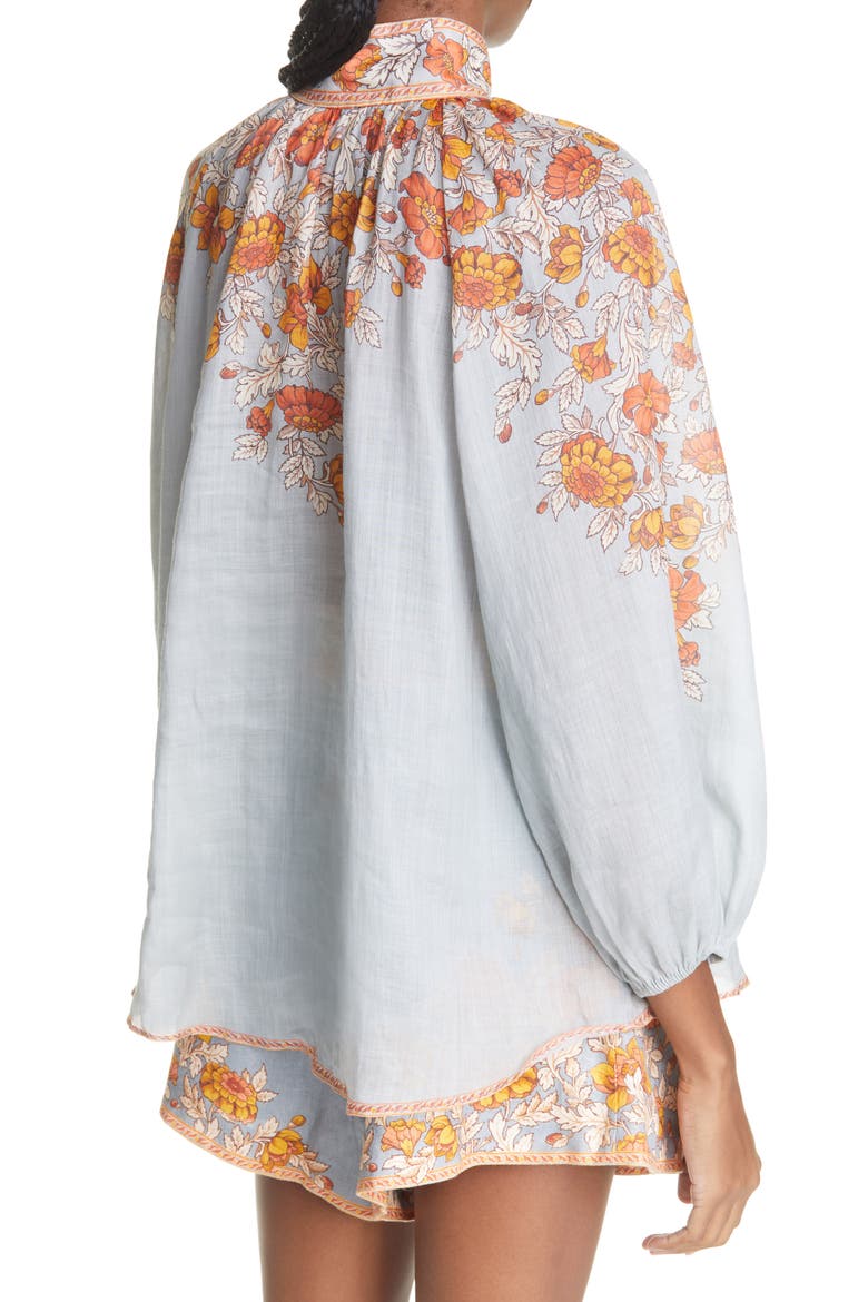 Andie Floral Print Ramie Blouse, Alternate, color, DUSTY BLUE FLORAL
