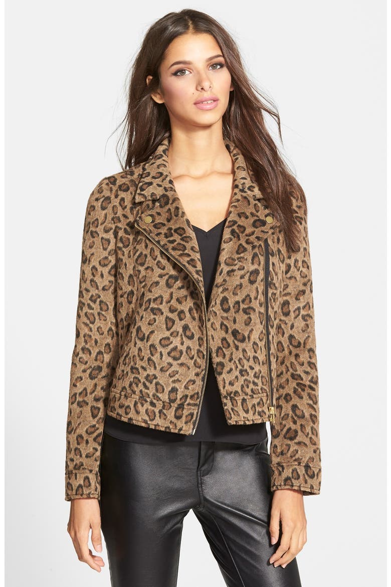 Leopard Print Moto Jacket, Main, color, TAN DALE LEOPARD