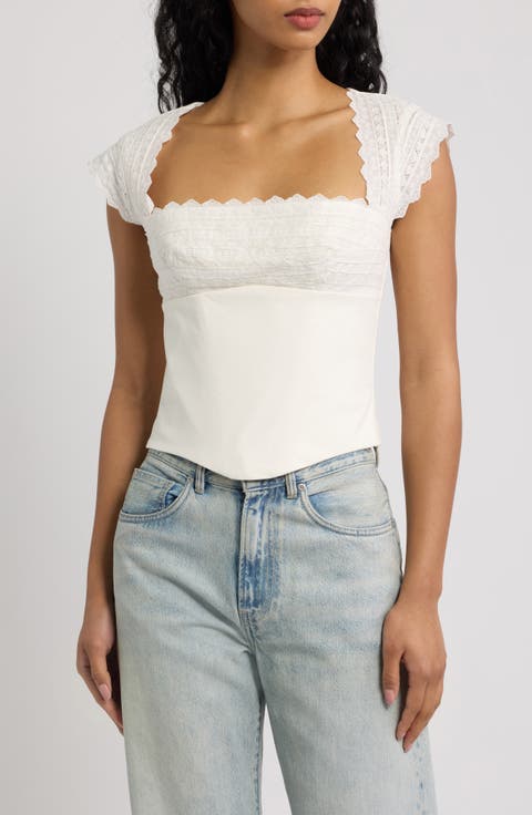 Fiorella Broderie Cap Sleeve Crop Top