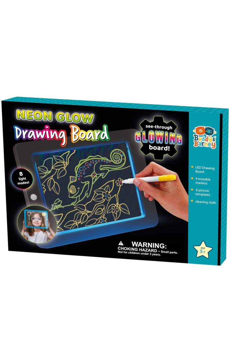 Buddy & Barney Neon Glow Drawing Board Ages 5+, Alternate, color, Multicolored