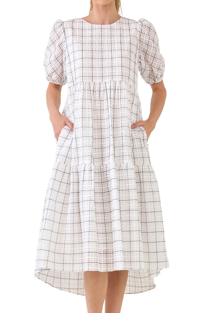 English Factory Plaid Tiered Ruffle Cotton Blend Dress, Alternate, color,