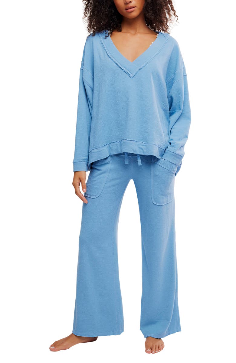 Free People Staycation Oversize Lounge Sweatshirt, Alternate, color, Blissful Blue