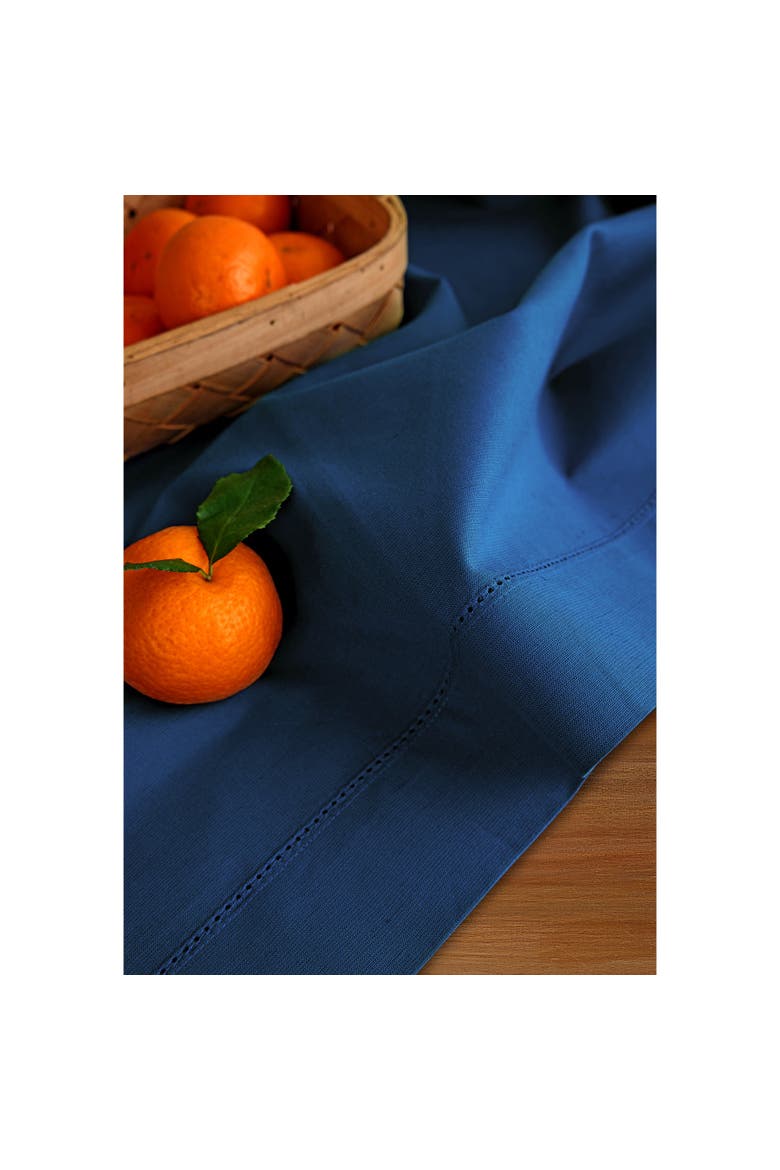 Cotton Linen Hemstitch Table Throw 52 x 52 Inch, Alternate, color, Lapis Blue